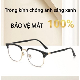 Gọng kính cận nửa viền nữ nam mắt vuông không độ chống tia UV và ánh sáng xanh thay được tròng cận thời trang ABICA 539