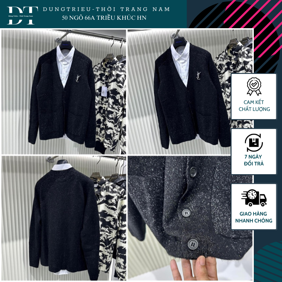 Áo cardigan nam boy phố logo đính đá cao cấp - Áo cardigan len nam dệt kim tuyến siêu xịn