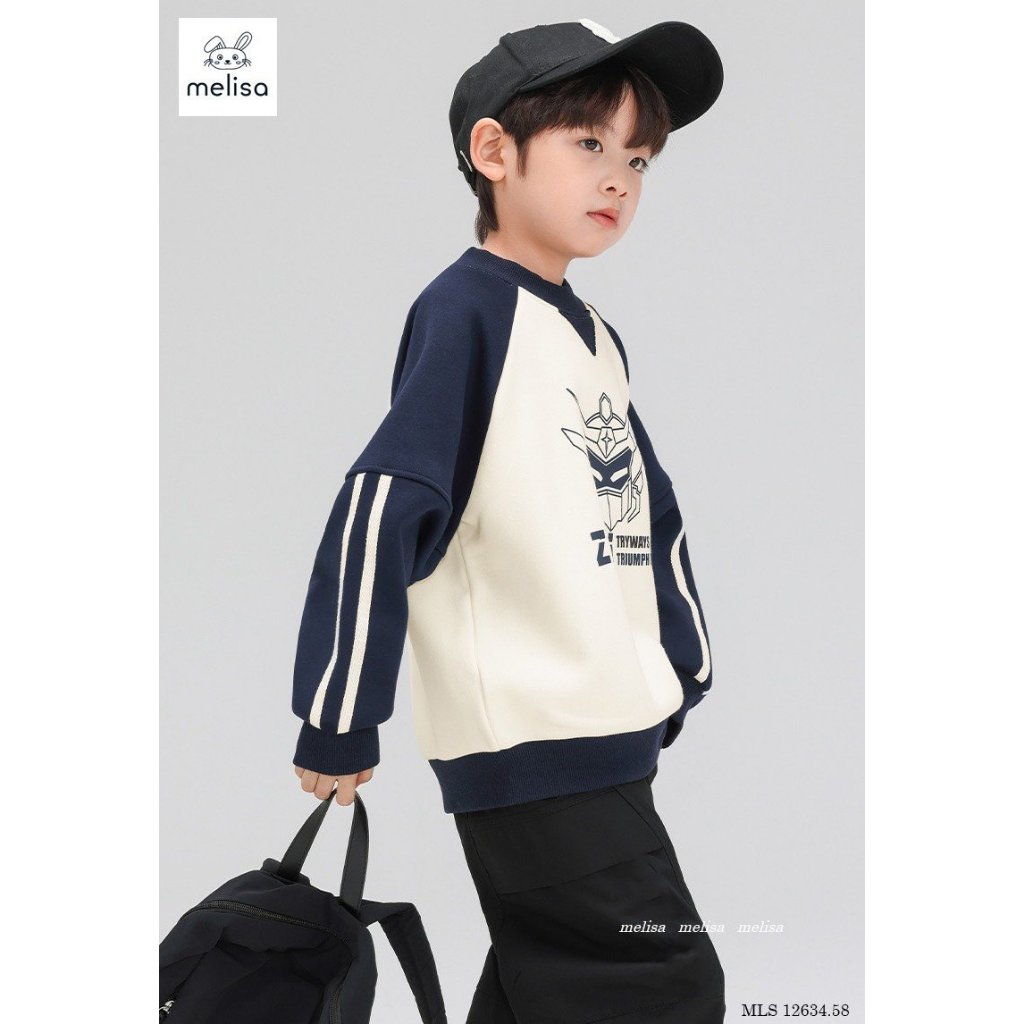 Bộ nỉ Melisa áo da cá in hình & quần kaki túi hộp cho bé trai