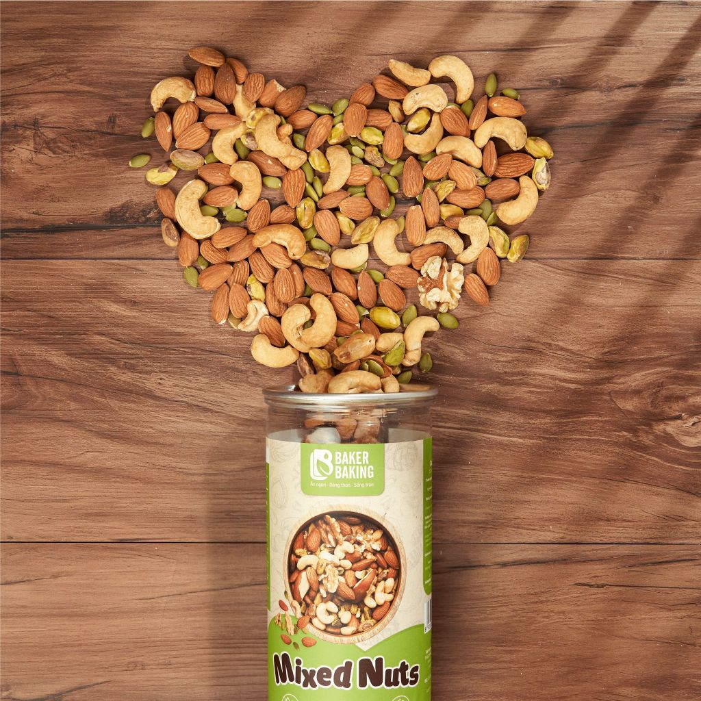 Hạt dinh dưỡng mix 8 loại hạt, Mixed Nuts Baker Baking, ngũ cốc có hoa quả sấy dành cho mẹ bầu ăn vặt, ăn kiêng 300-500g