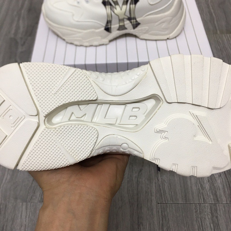 Giày Thể Thao MLB NY Monogram Màu Trắng Vân NY Caro Full Bill Box, Giày Sneaker Nam Nữ NY Monogram Caro Cao Cấp ABC shop