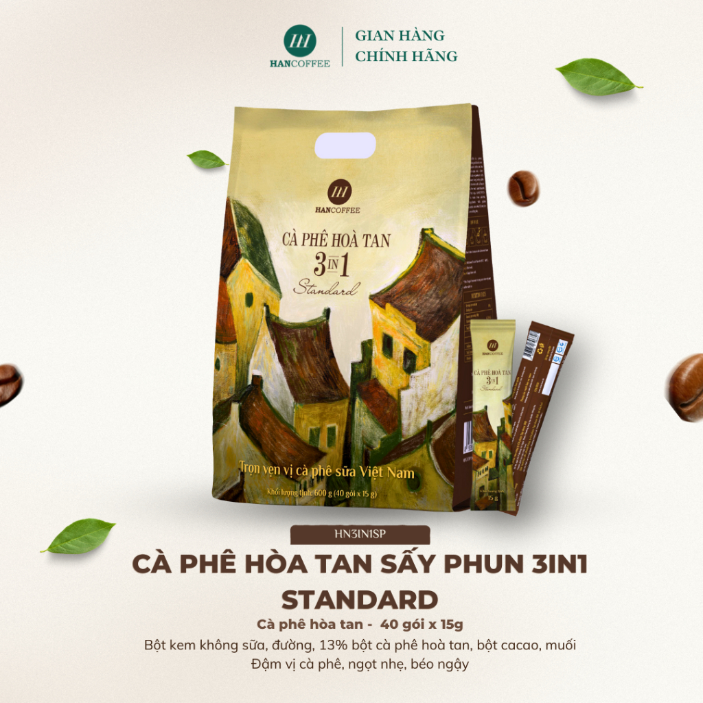 Cà Phê Hoà Tan 3in1 Standard HANCOFFEE Sấy Phun Đậm Vị Cà Phê, Ngọt Nhẹ, Béo Ngậy 40 Gói - HN3IN1SP