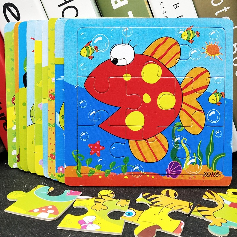 Đồ chơi tranh xếp hình, ghép hình 9 mảnh hình ngộ nghĩnh,size 15*15cm, thông minh phát triển trí tuệ cho bé, gỗ an toànn