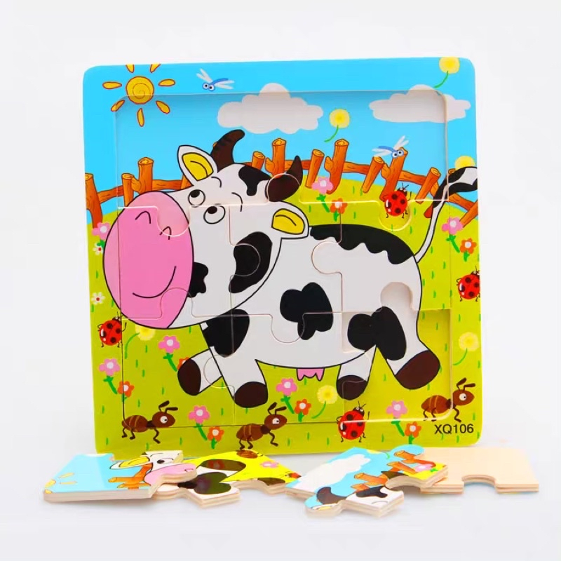 Đồ chơi tranh xếp hình, ghép hình 9 mảnh hình ngộ nghĩnh,size 15*15cm, thông minh phát triển trí tuệ cho bé, gỗ an toànn