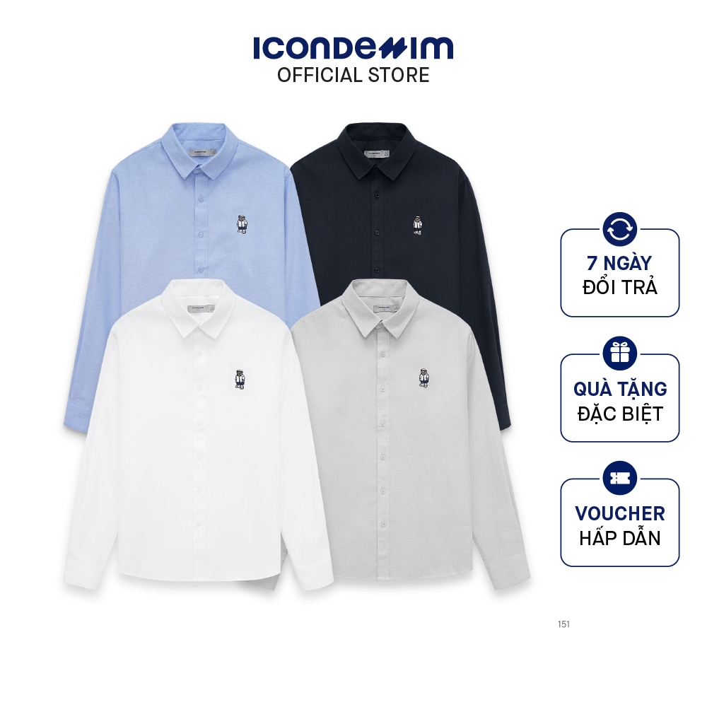 Áo Sơmi Nam Oxford Slimfit ICONDENIM Teddy Bear Embroider SMID0151