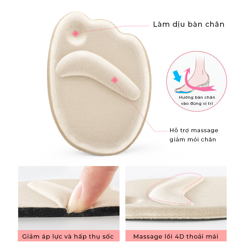 Cặp lót mũi giày cao gót XIMO, giúp giày búp bê cực êm chân, hút mồ hôi Heel Liner 4D