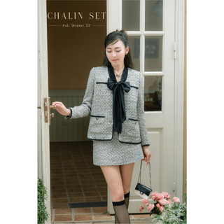 Chalin set - áo khoác dạ tweed kèm chân váy chữ a
