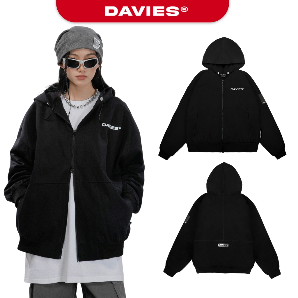 Áo khoác kaki có mũ nam nữ màu đen form rộng đẹp Hooded Jacket local brand Davies| D31-AK1