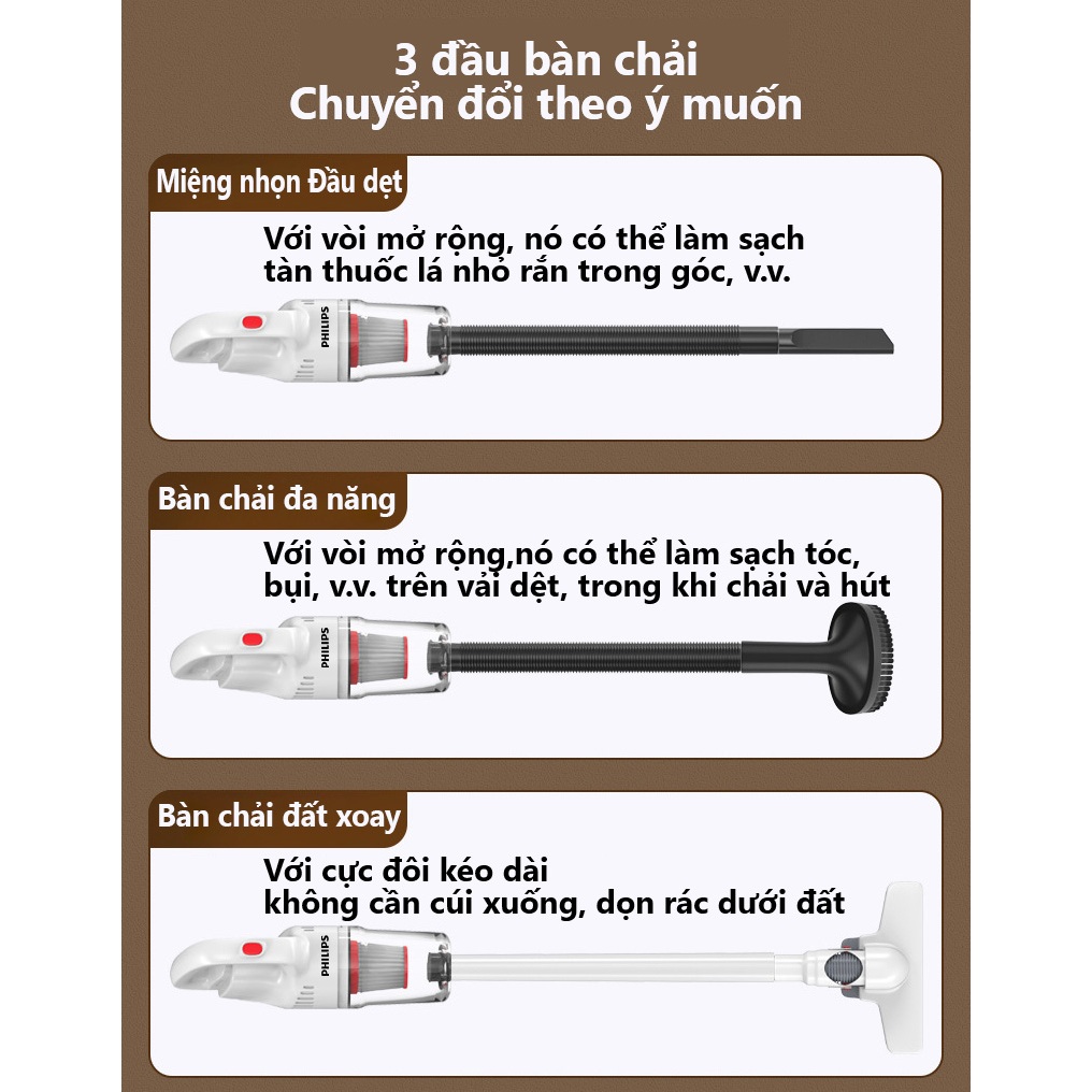Máy Hút Bụi cầm tay Không Dây xe hơi 4 trong 1 Philips ,12000 pa hút mạnh，công xuất lớn hút cực sạch