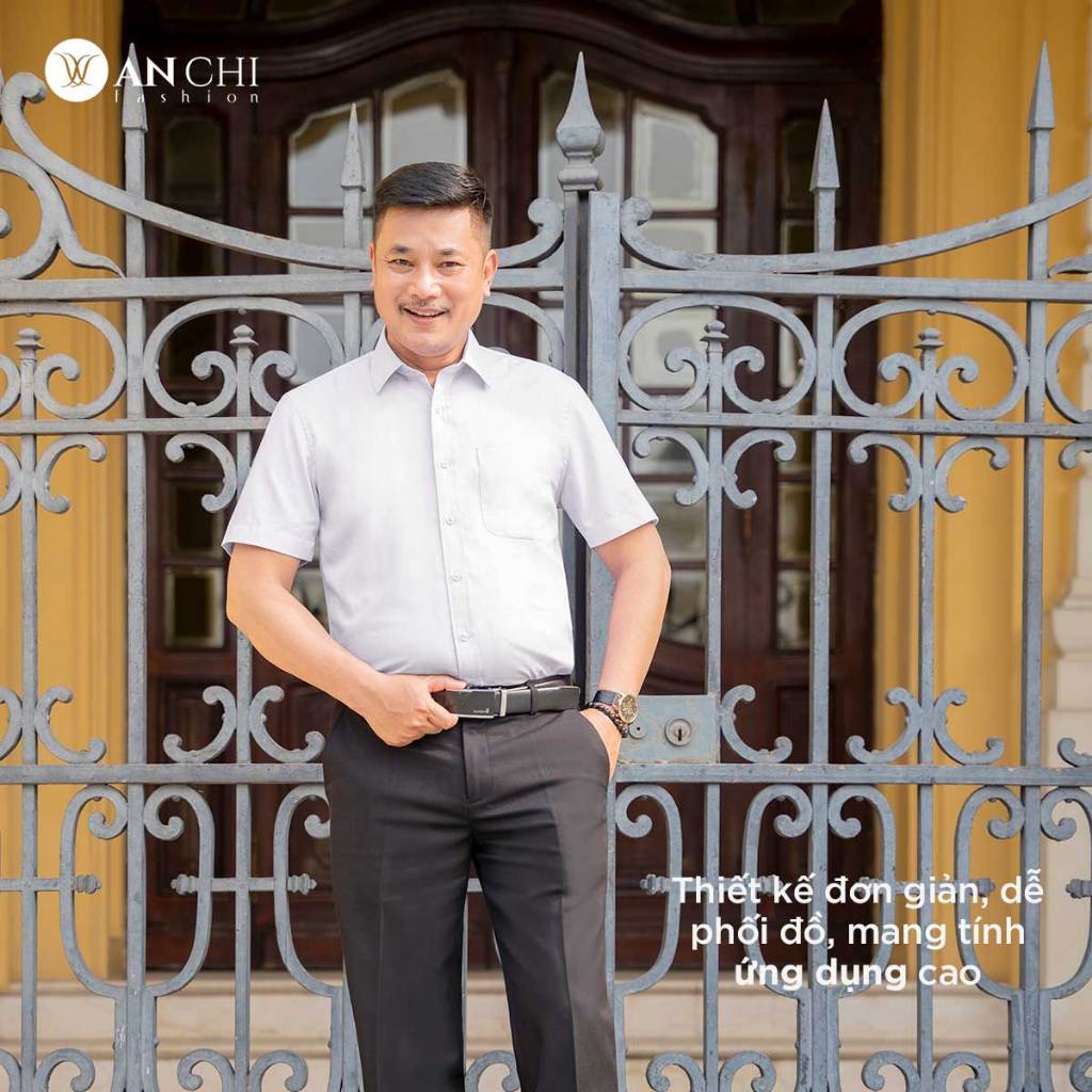 Áo sơ mi nam trung niên ngắn tay ANCHI trắng công sở vải sợi tre cao cấp - SMC02