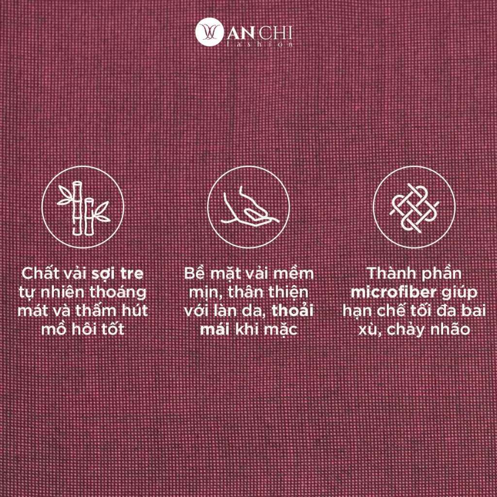 Áo Sơ Mi Nam Ngắn Tay Trung Niên ANCHI Màu Đỏ Trơn Vải Sợi Tre Cao Cấp