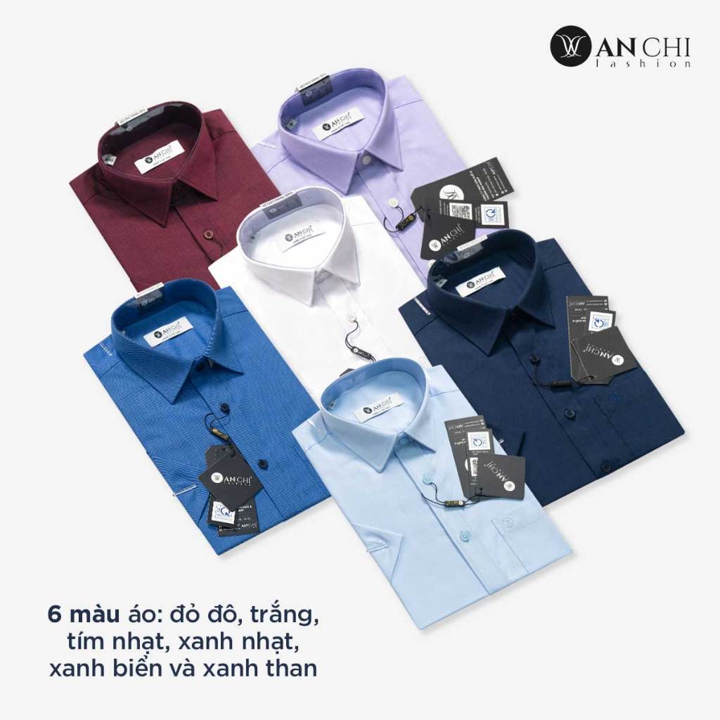 Áo Sơ Mi Nam Ngắn Tay Trung Niên ANCHI Màu Đỏ Trơn Vải Sợi Tre Cao Cấp