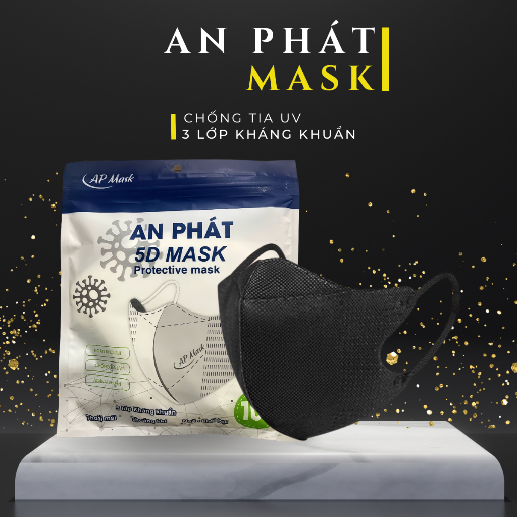 Thùng 200 Chiếc Khẩu Trang 5d An Phát ( Trắng,Đen),3 Lớp Kháng Khuẩn,Chống Tia UV,Thoáng Khí,Mềm Mại