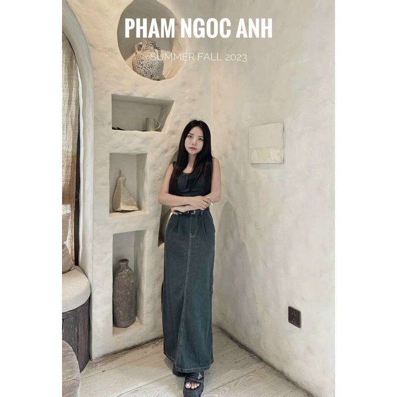 Váy Jean Mốc Cổ Tròn Kèm Đai Dáng Dài Mã S1054