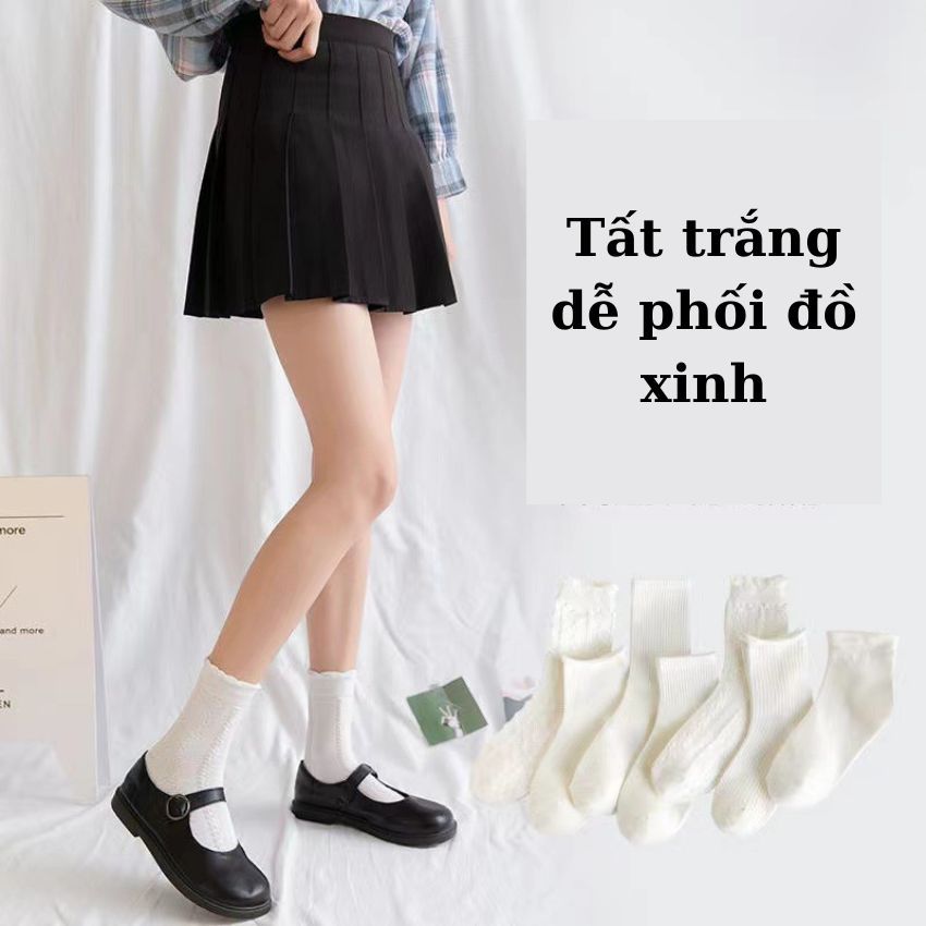 Tất nữ màu trắng siêu xinh phong cách Hàn,vớ nữ trắng trẻ trung TN29
