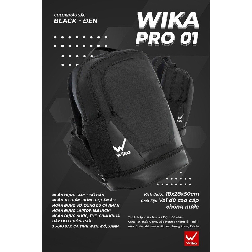 Balo Wika Pro 01 Chính Hãng Thiết Kế Rộng Rãi, Chất Liệu Cao Cấp Chắc Chắn, Gồm 5 Ngăn tiện lợi