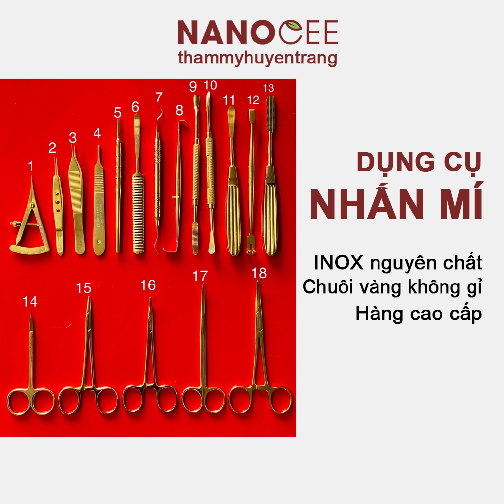 Dụng Cụ Bấm Mí Nhấn Mi Cắt Mý: Compa đo mắt, Kìm Kẹp Kim, Kéo Cắt Chỉ Chuôi Vàng ...