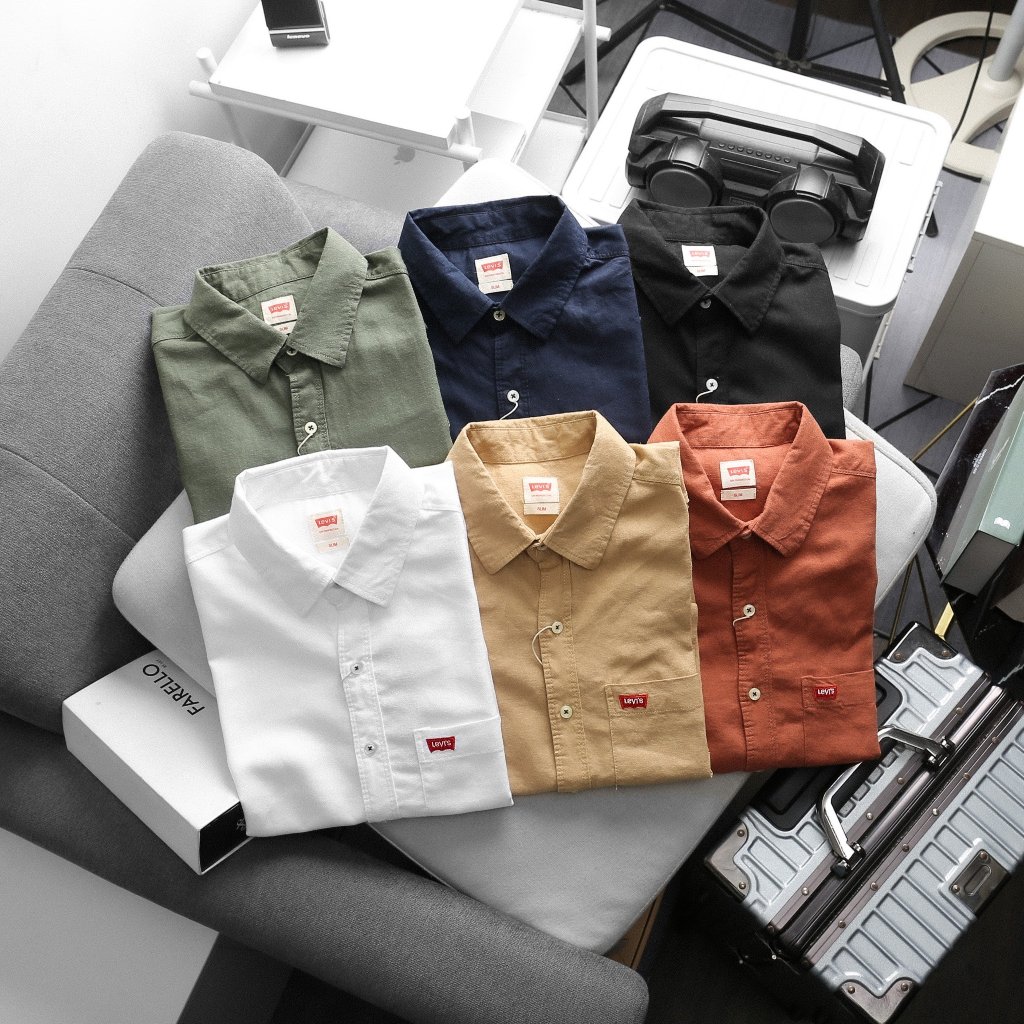 Áo sơ mi tay ngắn denim LV vải đũi chính phẩm hãng vải mịn mát phù hợp cho mùa du lịch tiệc tùng