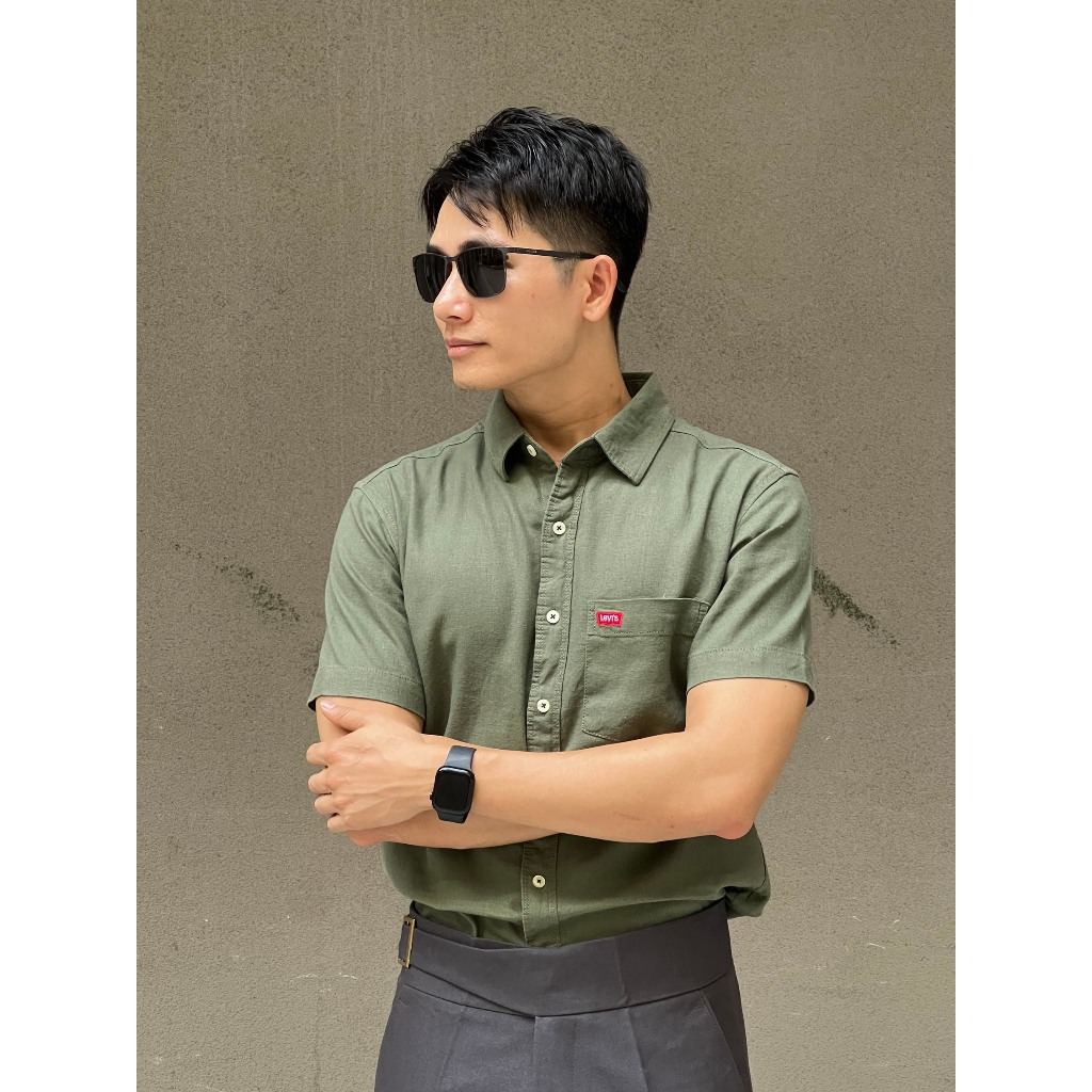 Áo sơ mi tay ngắn denim LV vải đũi chính phẩm hãng vải mịn mát phù hợp cho mùa du lịch tiệc tùng