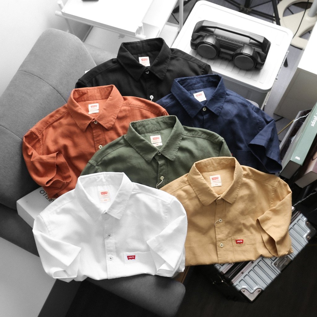 Áo sơ mi tay ngắn denim LV vải đũi chính phẩm hãng vải mịn mát phù hợp cho mùa du lịch tiệc tùng