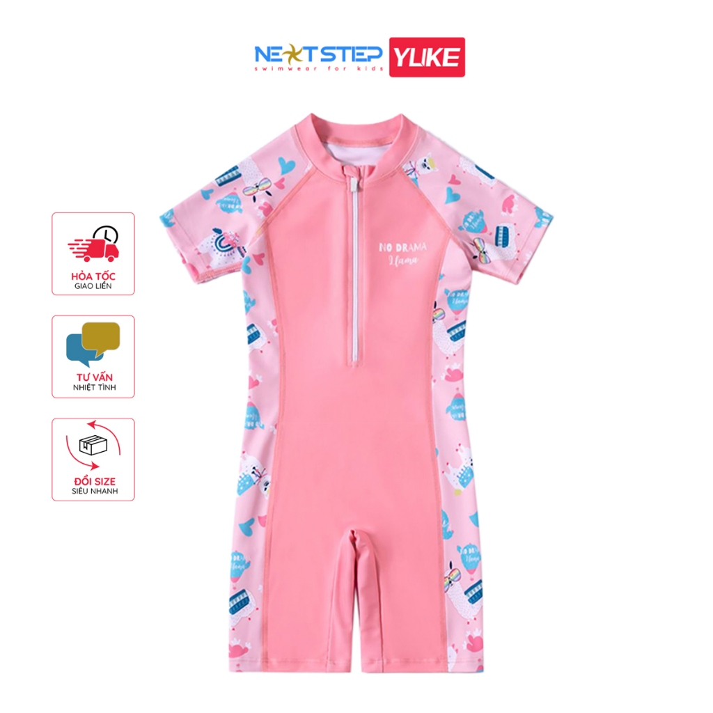 Đồ bơi bé gái liền thân tay ngắn YUKE vải mềm mại co dãn 4 chiều có size cho bé đến 35kg 10 tuổi