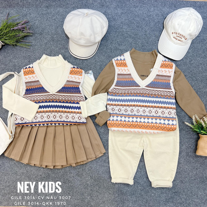Áo gile len hoạ tiết unisex cho bé 12-25kg