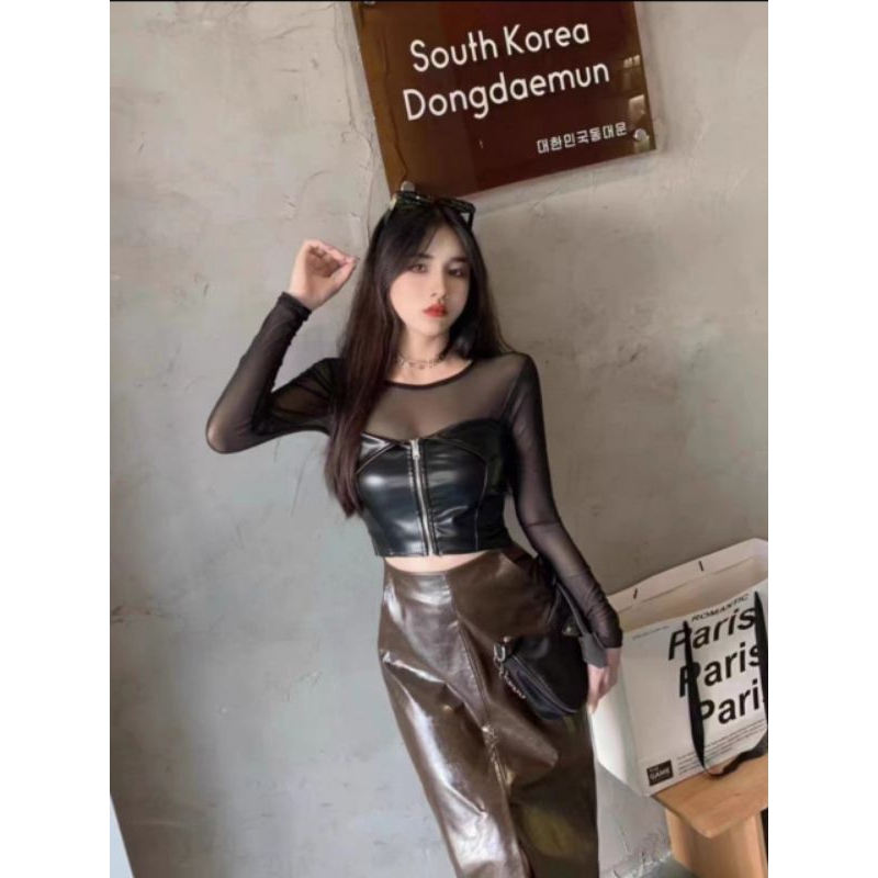 Áo Lưới pha da dài tay cực hot