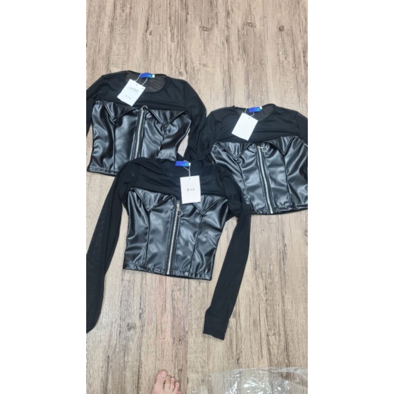 Áo Lưới pha da dài tay cực hot