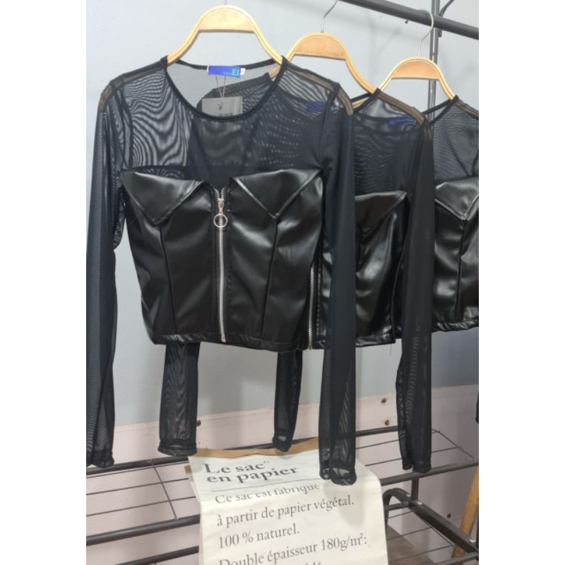 Áo Lưới pha da dài tay cực hot