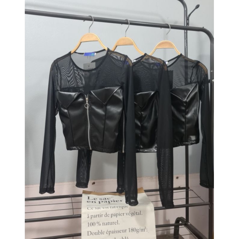 Áo Lưới pha da dài tay cực hot