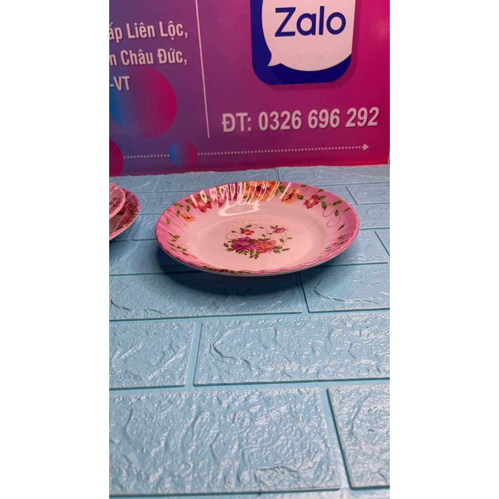 Đĩa nhựa sâu lòng, đĩa quán nhậu, đĩa nhựa melamine sâu lòng, Đĩa sâu lòng -trắng hoa văn