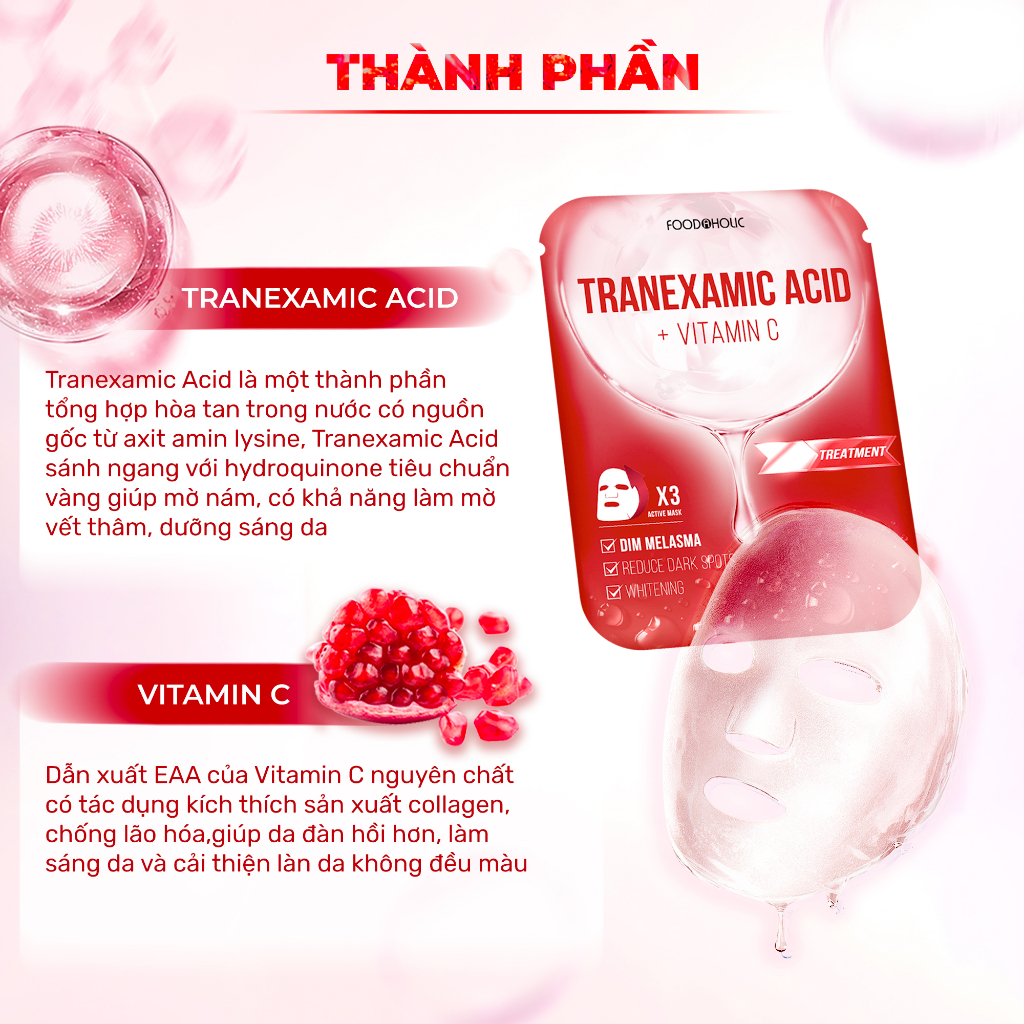 Mặt Nạ Tranexamic Acid Mờ Thâm Đỏ, Sạm Nám Tranexamic Acid Ample Mask 23ml/miếng