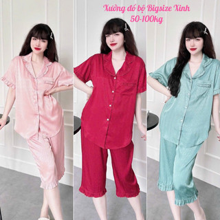 Đồ bộ lửng bigsize 50-100kg chất lụa xước ánh kim, mềm mịn trẻ trung đồ mặc nhà cho nữ