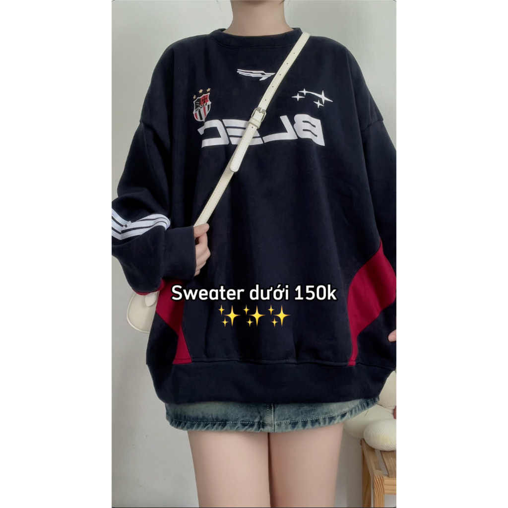 Áo sweater 3 sọc phối đỏ LEG peonyb unisex - Thun form rộng tay phồng kiểu dáng oversize bigsize bánh bèo hotgirl