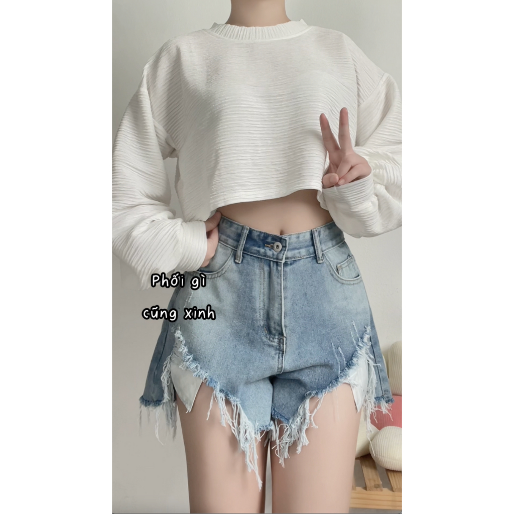 Áo croptop xốp nhăn form rộng tay bồng bo gấu peonyb nữ - Thun kiểu bánh bèo tiểu thư hotgirl phong cách hàn quốc đẹp