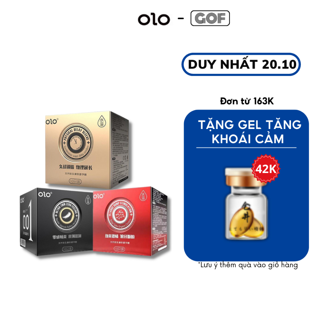 Bao cao su Olo Neo 0.01mm siêu mỏng cao cấp, chống xuất tinh sớm Hộp 10 bcs - Chính Hãng - GoF Store