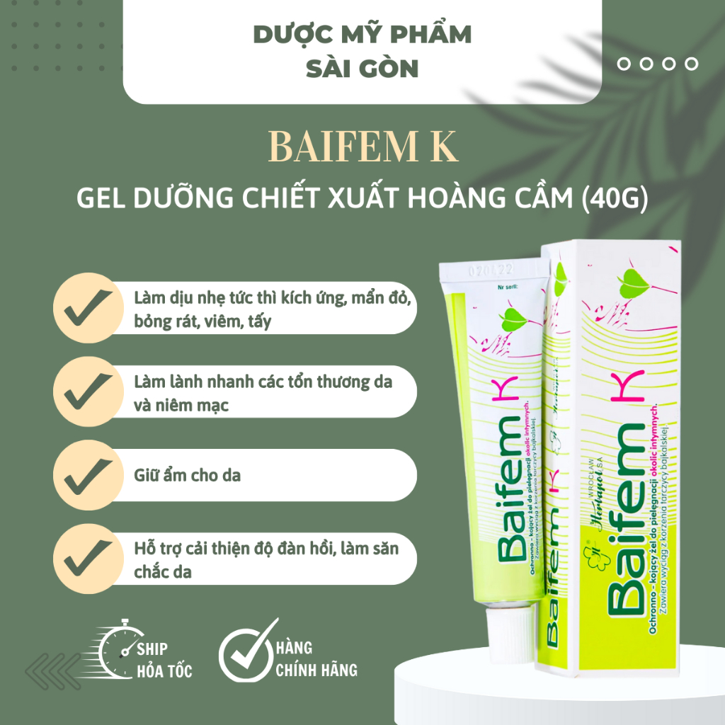 Gel dưỡng dịu nhẹ, bảo vệ làn da chiết xuất hoàng cầm Baifem K 40g