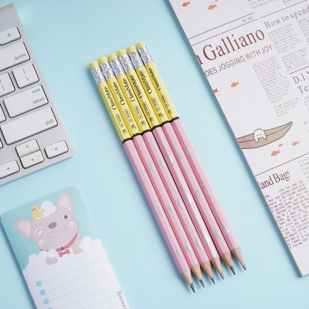 Combo 6 Chiếc Bút Chì Gỗ Cao Cấp Có Tẩy CLASSMATE Ngòi 2B, Nét Bút Mịn Chì Mềm, Dùng Cho Bé Tập Viết CL-PC506