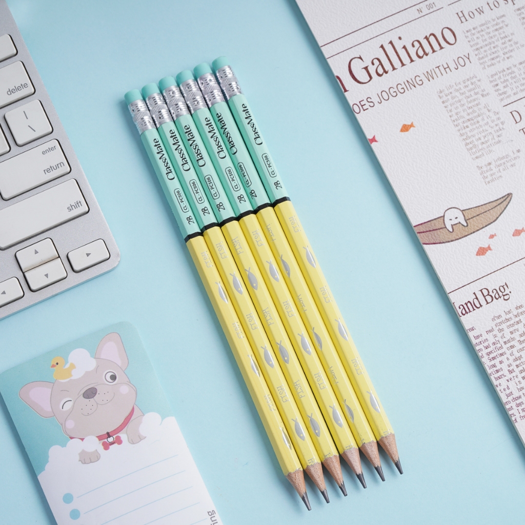 Combo 6 Chiếc Bút Chì Gỗ Cao Cấp Có Tẩy CLASSMATE Ngòi 2B, Nét Bút Mịn Chì Mềm, Dùng Cho Bé Tập Viết CL-PC506