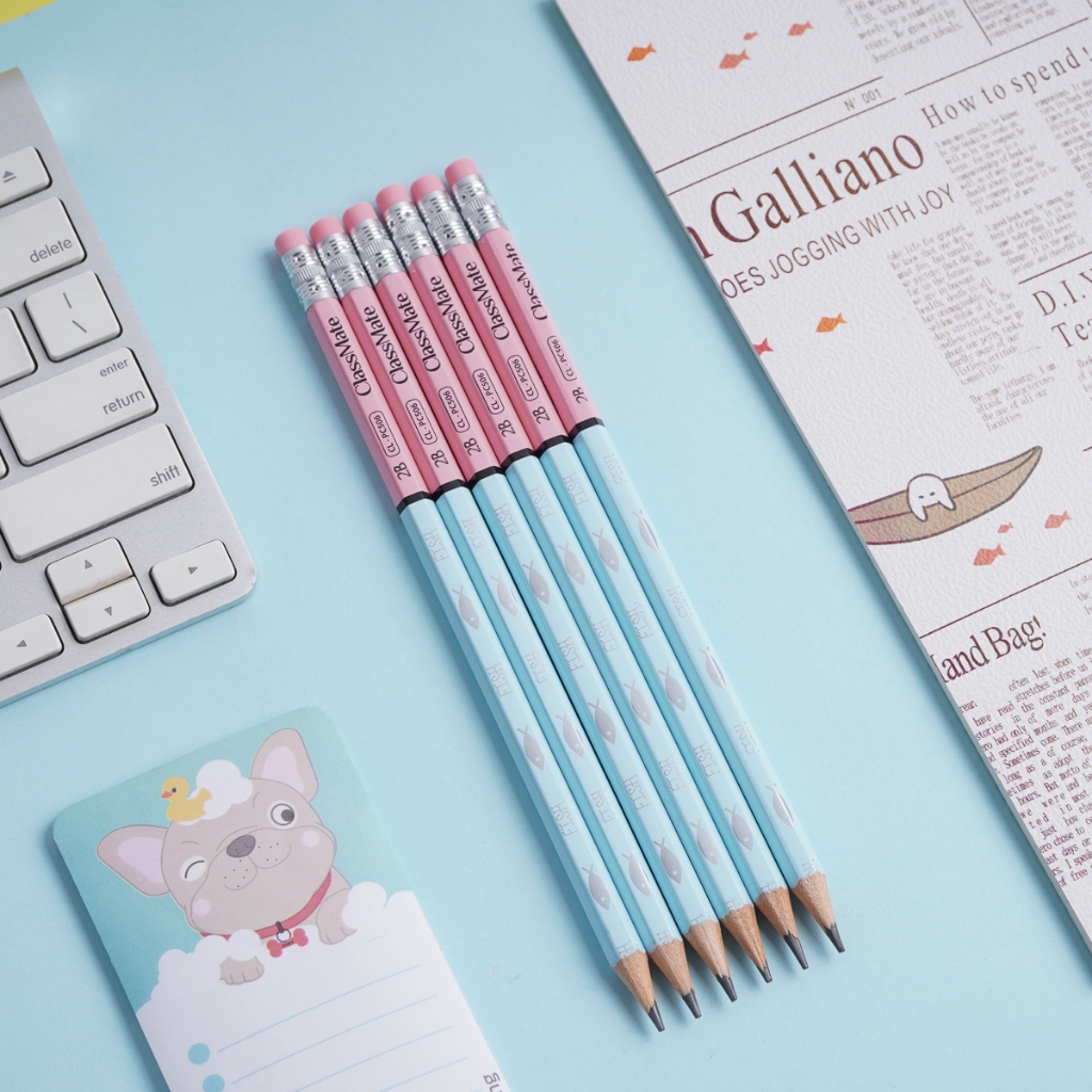 Combo 6 Chiếc Bút Chì Gỗ Cao Cấp Có Tẩy CLASSMATE Ngòi 2B, Nét Bút Mịn Chì Mềm, Dùng Cho Bé Tập Viết CL-PC506