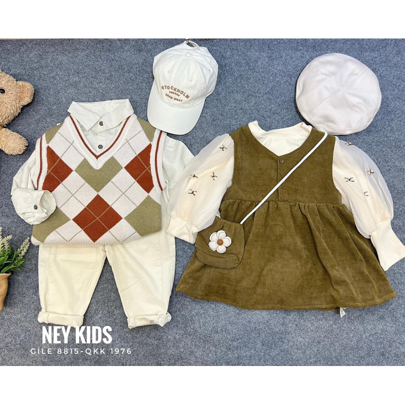 Áo gile len hoạ tiết unisex cho bé 12-25kg