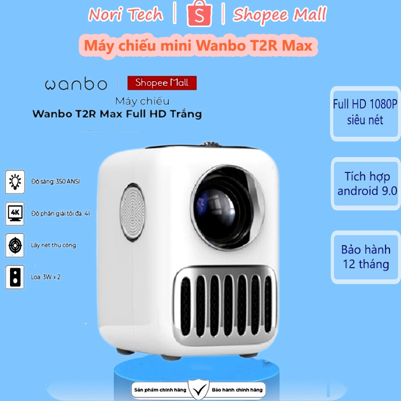 Máy chiếu mini Wanbo T2R Max Full HD 1080P siêu nét tích hợp Android 9.0 Màu Trắng - Hàng chính hãng