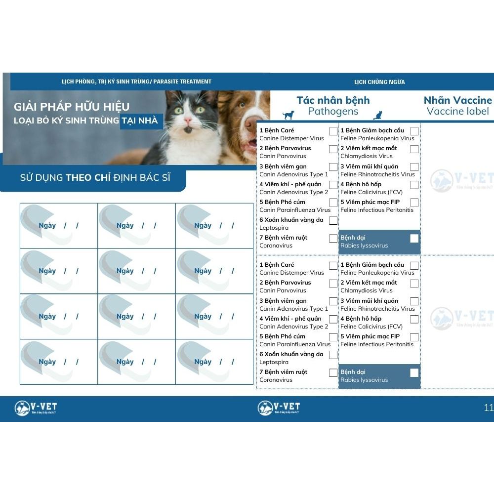 Sổ theo dõi sức khoẻ, lịch tiêm phòng cho chó mèo