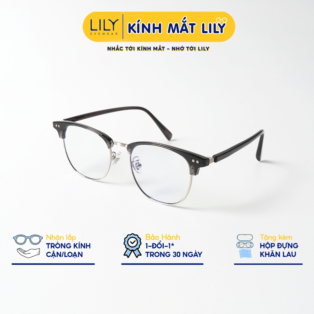 Kính cận mắt vuông tròn nam nữ LILYEYEWEAR càng bọc kim loại kiểu dáng thời trang 9214