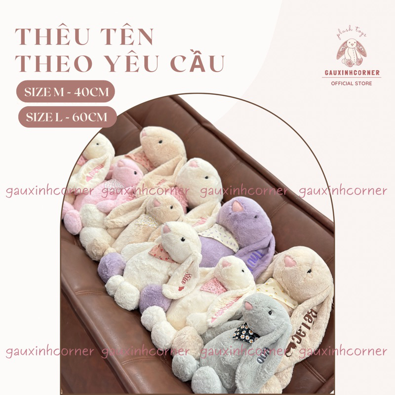 Thỏ bông Jellycat thêu tên lông mềm kèm yếm hoa loại 1 cao cấp quà tặng cho bé|Gauxinhcorner