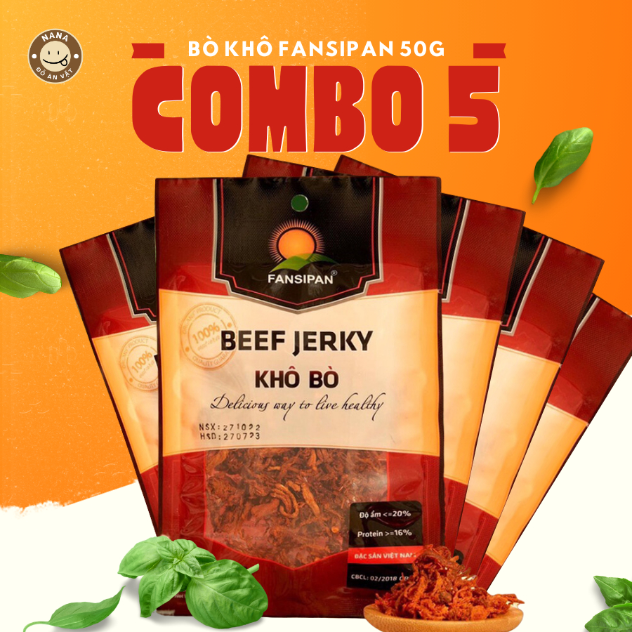 Khô Bò Fansipan Chính Hãng Gói 50g - Thịt Bò Khô Ăn Vặt Ngon Bổ Rẻ - Ăn Vặt NaNa