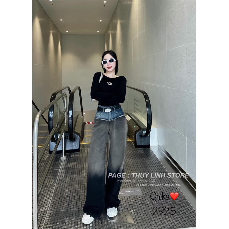 Quần jean loang ống suông QC