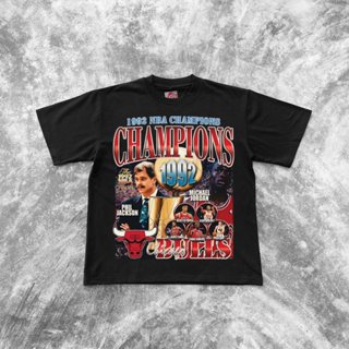 BLANK | Áo Thun CHICAGO BULL 1992 Tay Lỡ Unisex - Đen/Trắng Cổ Tròn