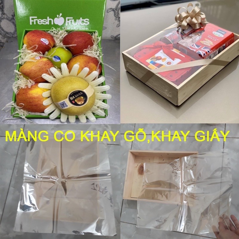 KHAY Gỗ REN + Combo 5 Màng Co 35cm x  25cm x 8cm