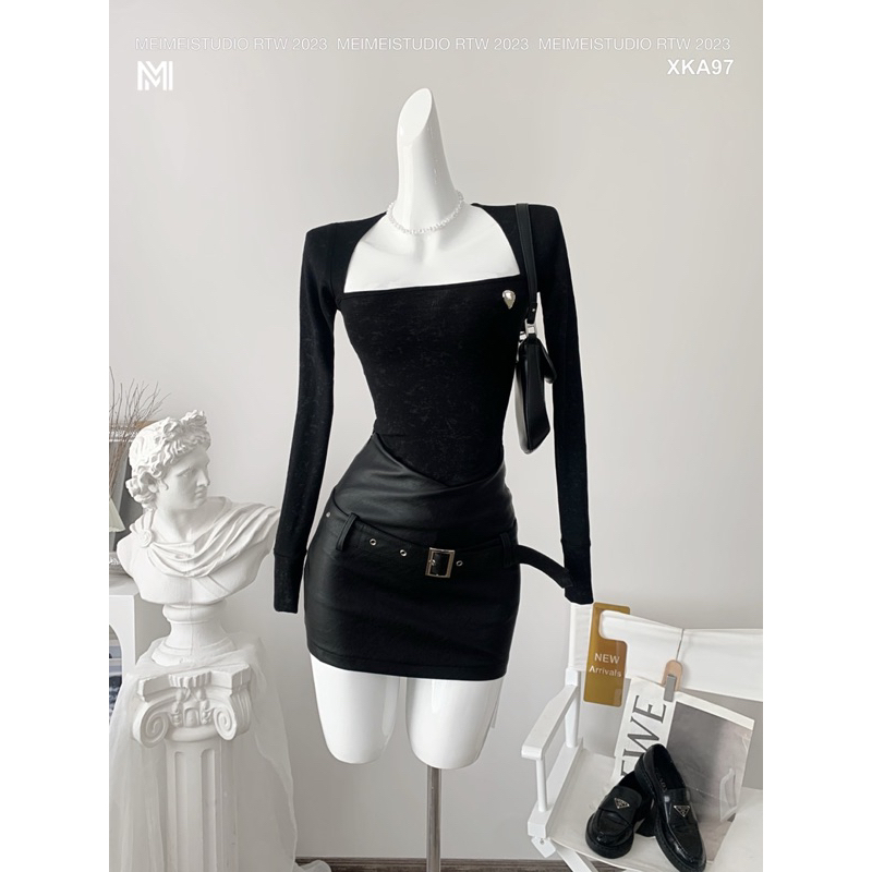 Áo phông loang cổ vuông kèm tag MEIMEI